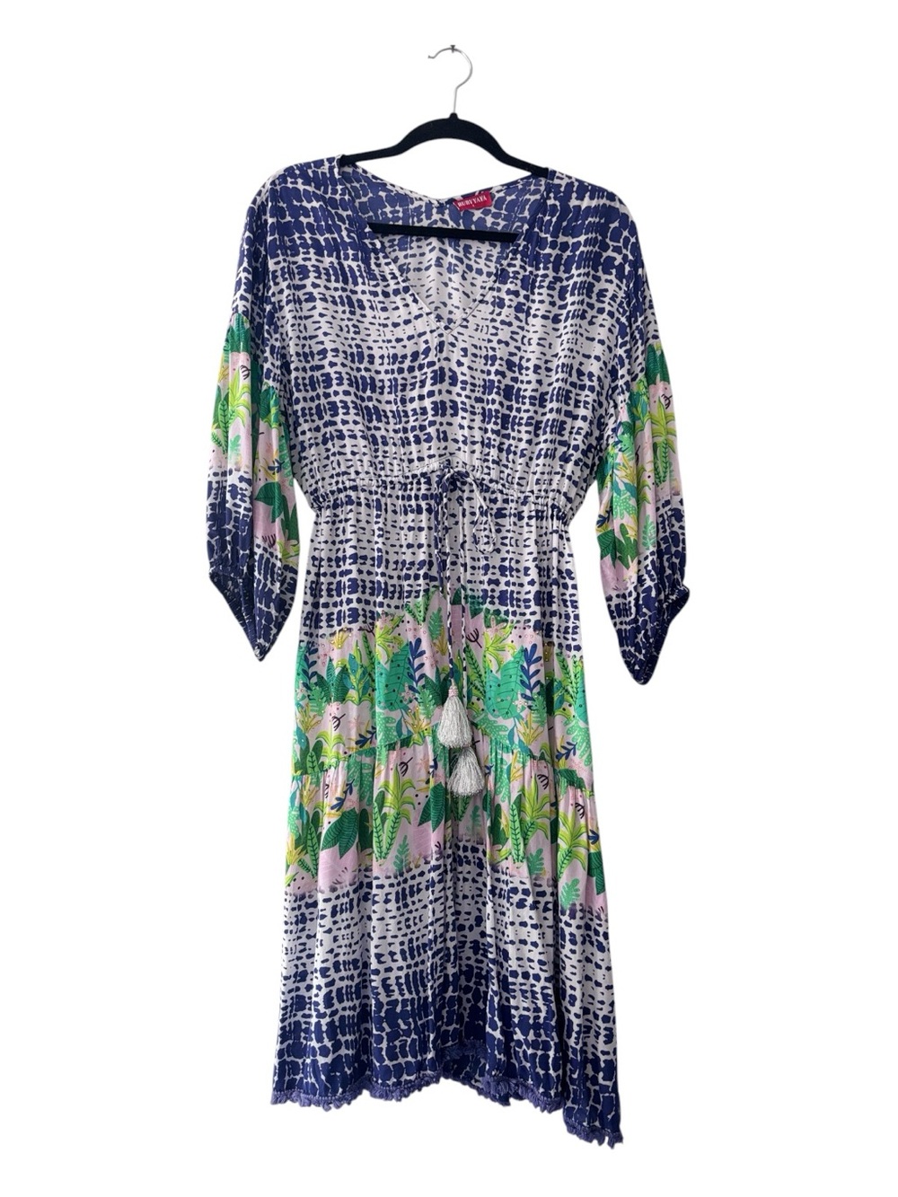 Rubyyaya Tropical Print Tassel Resort Dress Large